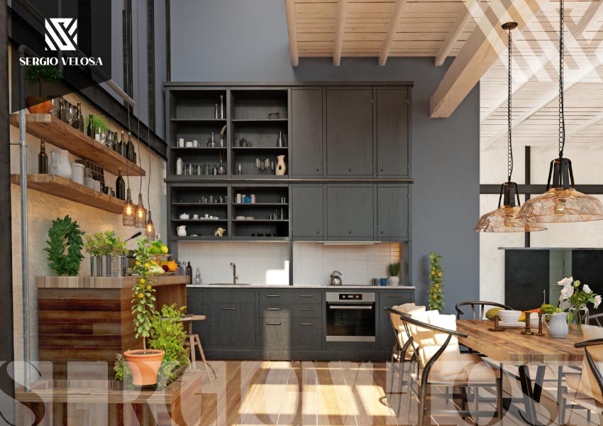 Barra de bar elevador fabricada en madera y metal por Sergio Velosa en Bogotá