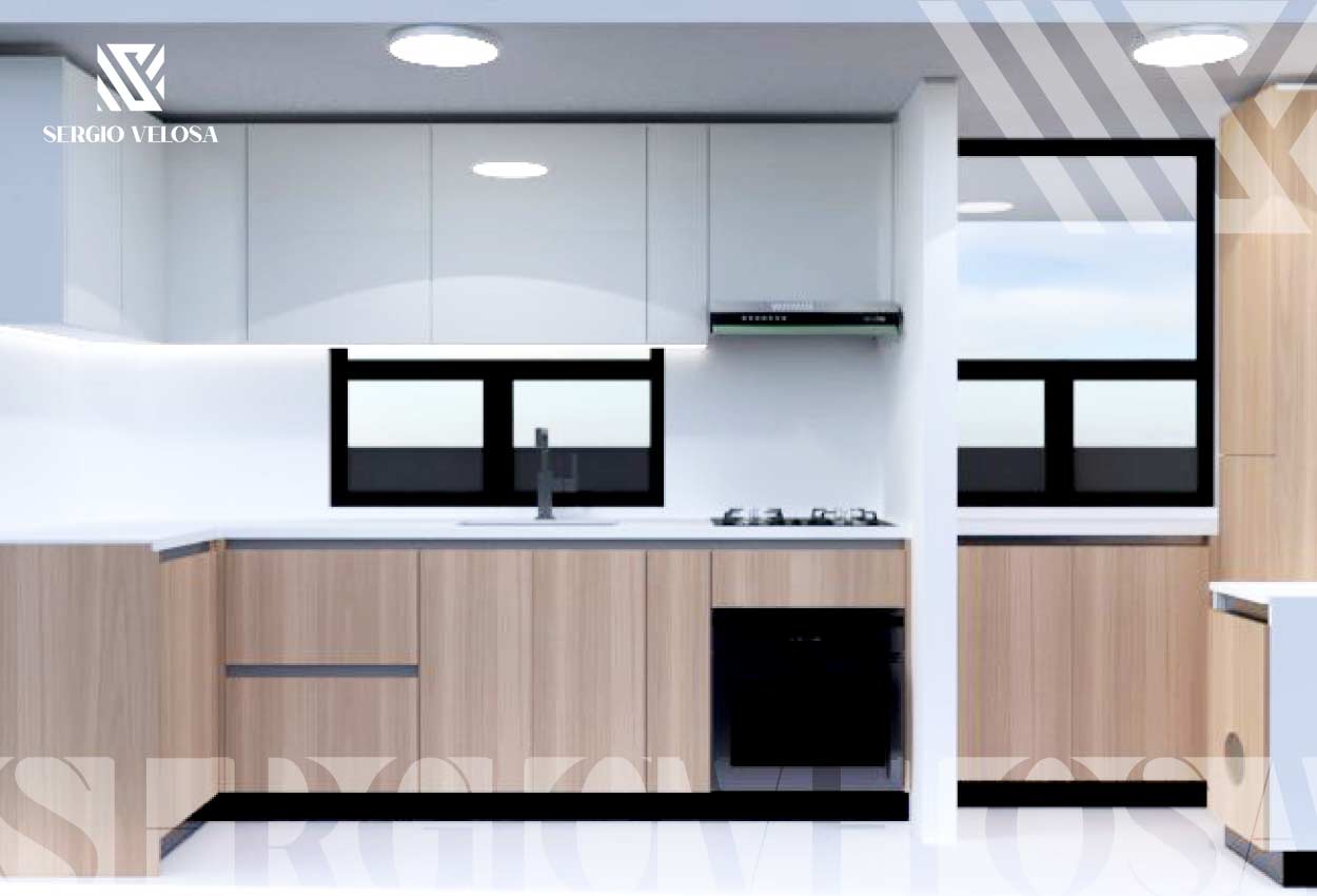 Fabricación de cocina integral a medida en Bogotá con isla central