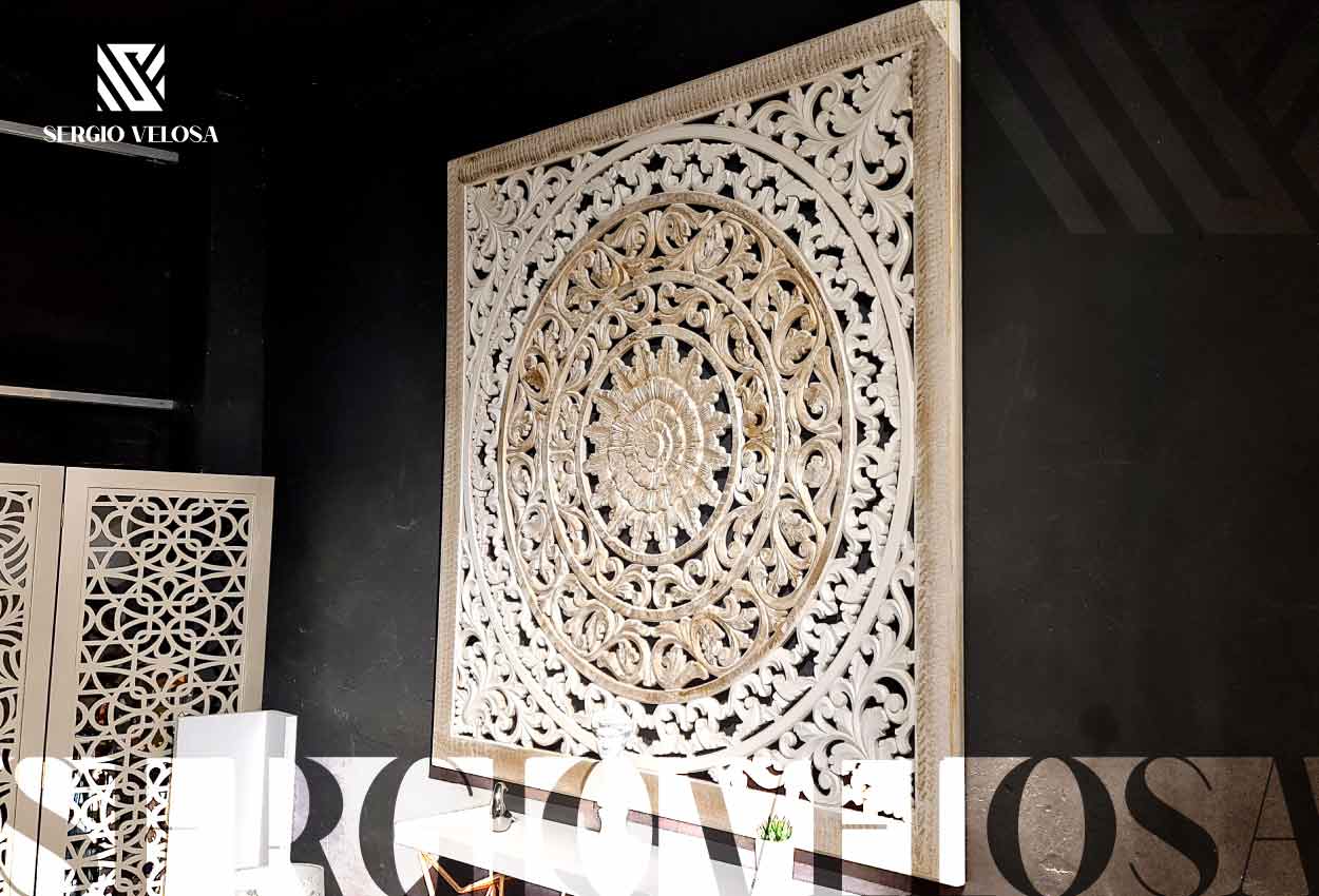 Mandala de arte de pared de madera rectangular hecha a mano -  España